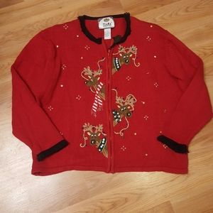 Tiara international christmas zip up sweater